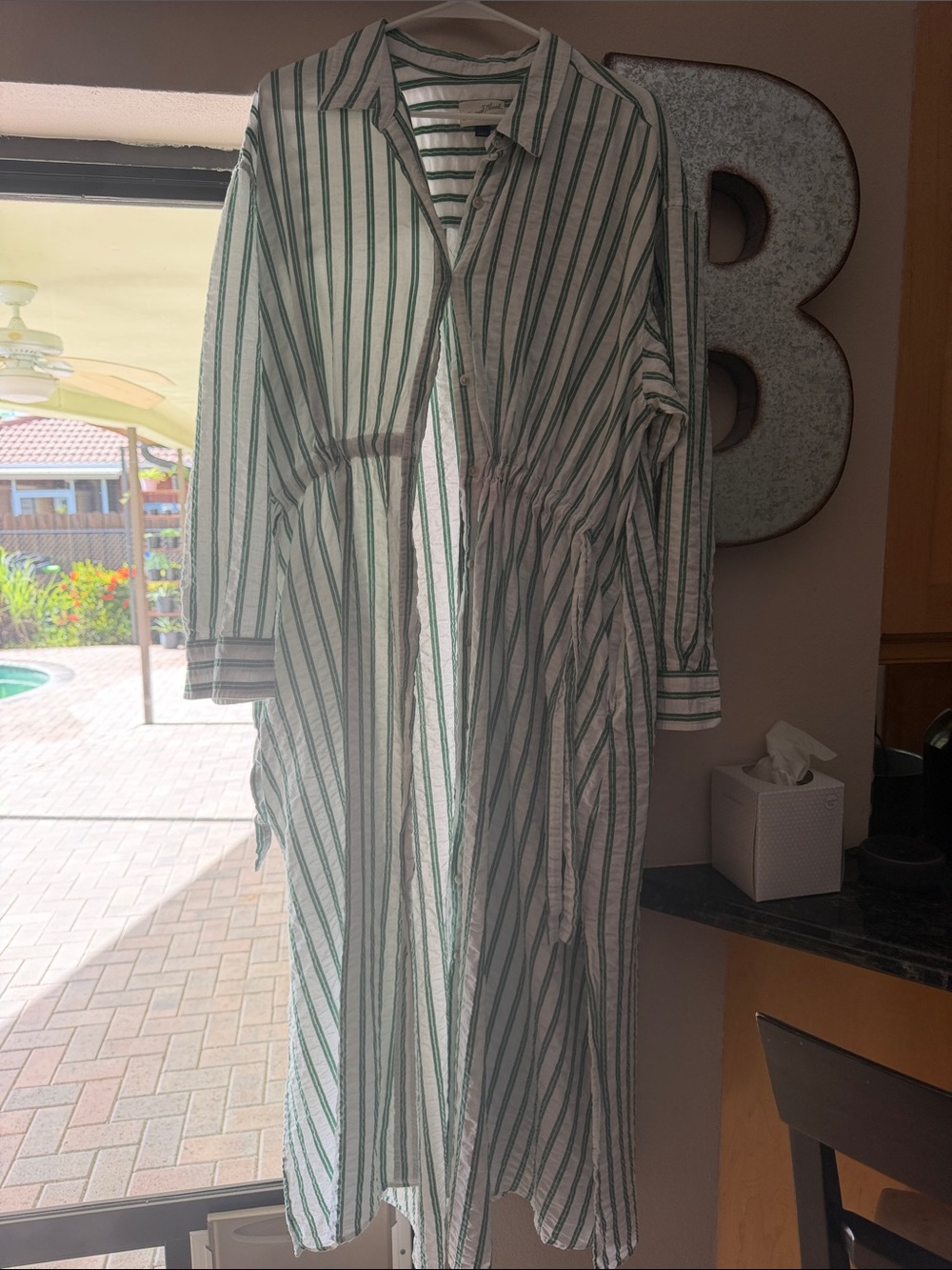 Universal Thread Green and White Striped Trench Shirt Dress